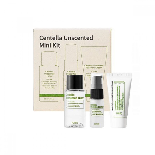 Purito Centella Unscented Mini Kit 3pcs (Toner 30ml, Serum 15ml, Cream 12ml)
