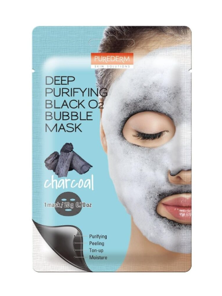 PUREDERM Deep Purifying Black O2 Bubble Mask CHARCOAL 20 g