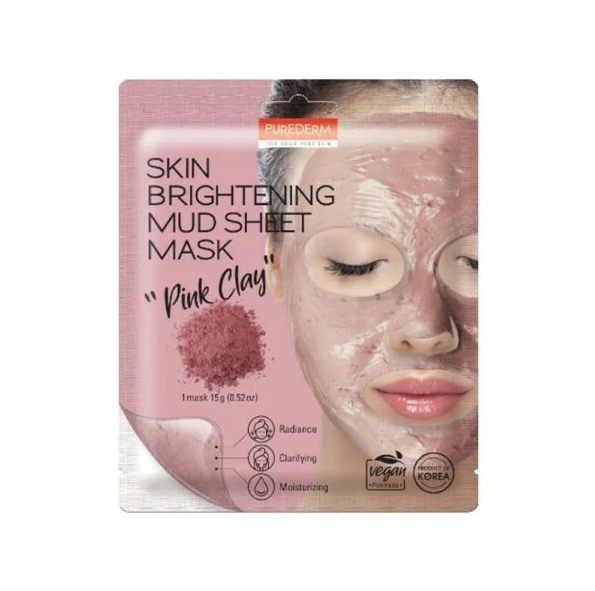 PUREDERM Skin Brightening Mud Sheet Mask PINK CLAY, 15 g