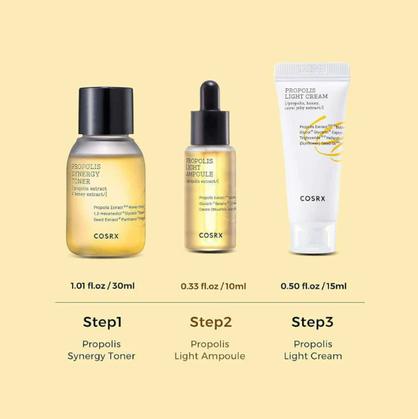 Cosrx Honey Glow Kit Propolis Trial Kit (3 Step)Toner 30ml-Ampoule 10ml-Cream 15ml