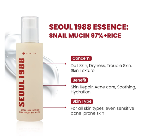 K-SECRET SEOUL 1988 Essence: Snail Mucin 97% + Rice, 100ml