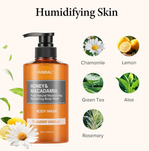 Kundal Honey & Macadamia Pure Body Wash - Amber Vanilla 500ml