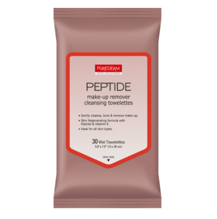 PUREDERM Make-up Remover Cleansing/Μαντηλάκια καθαρισμού ντεμακιγιάζ/PEPTIDE, 30 τεμ