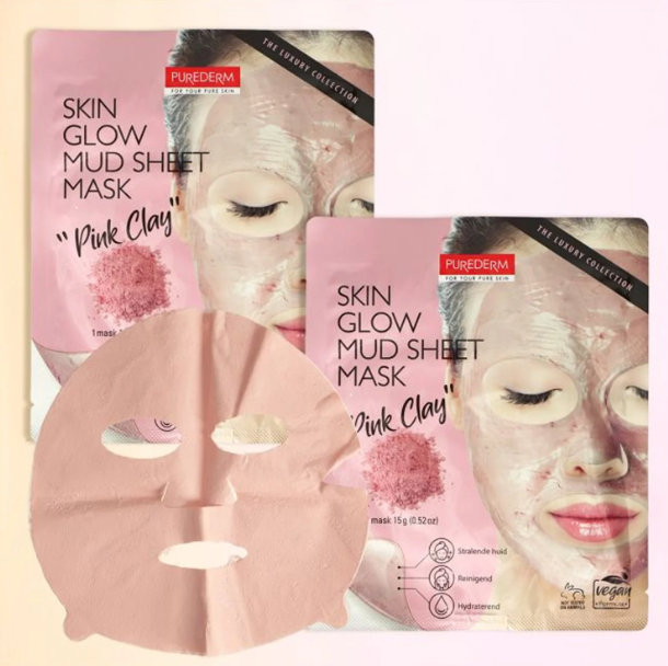 PUREDERM Skin Brightening Mud Sheet Mask PINK CLAY, 15 g